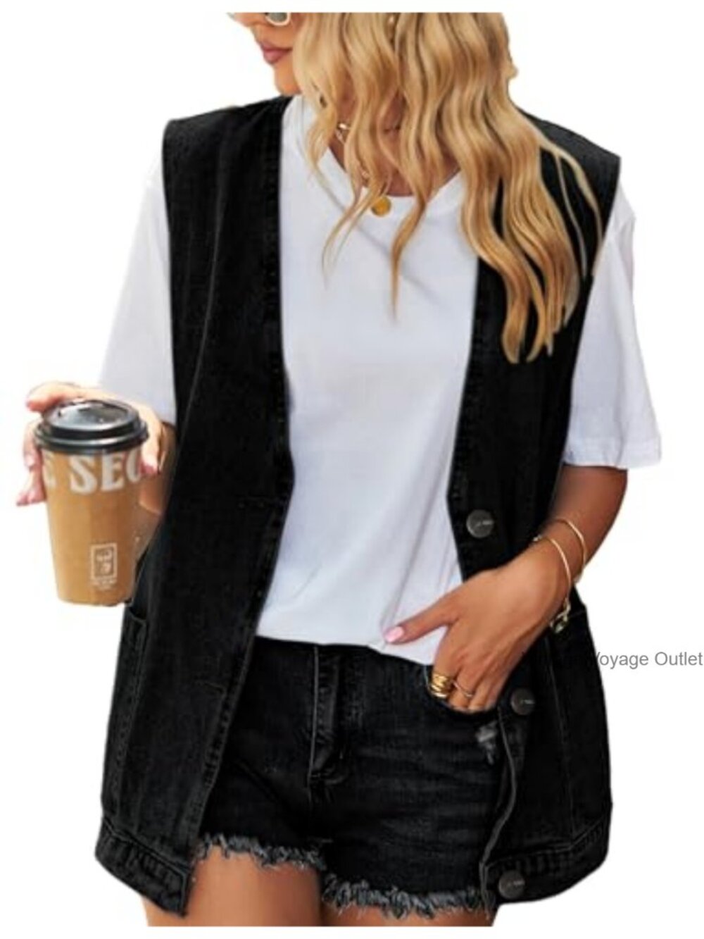 Sleeveless Denim Vest Oversized Button Down Jean Vest